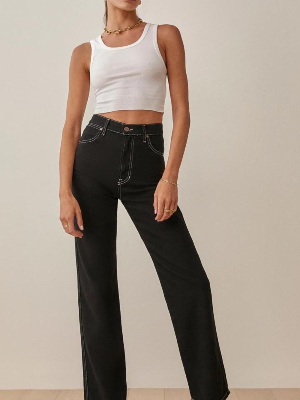 Reformation Black Jeans with Stitch Contrast